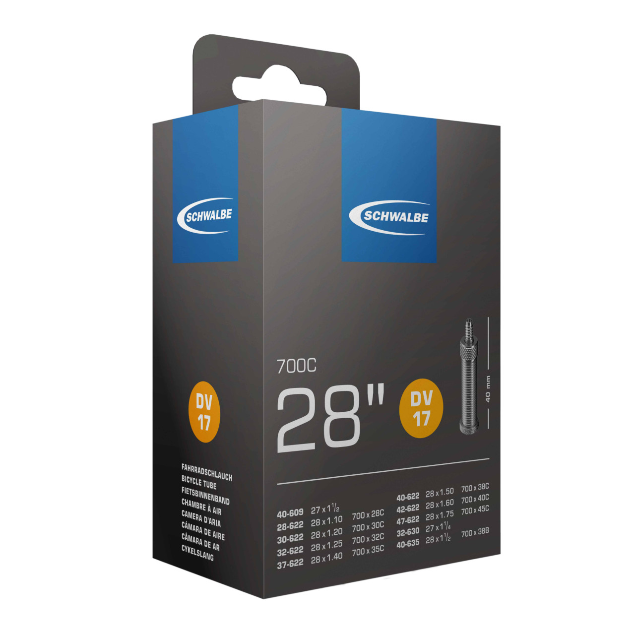Schwalbe Fahrradschlauch DV 15 – Für 27/28 & 18/28 Zoll Reifen – 40 Mm Ventil