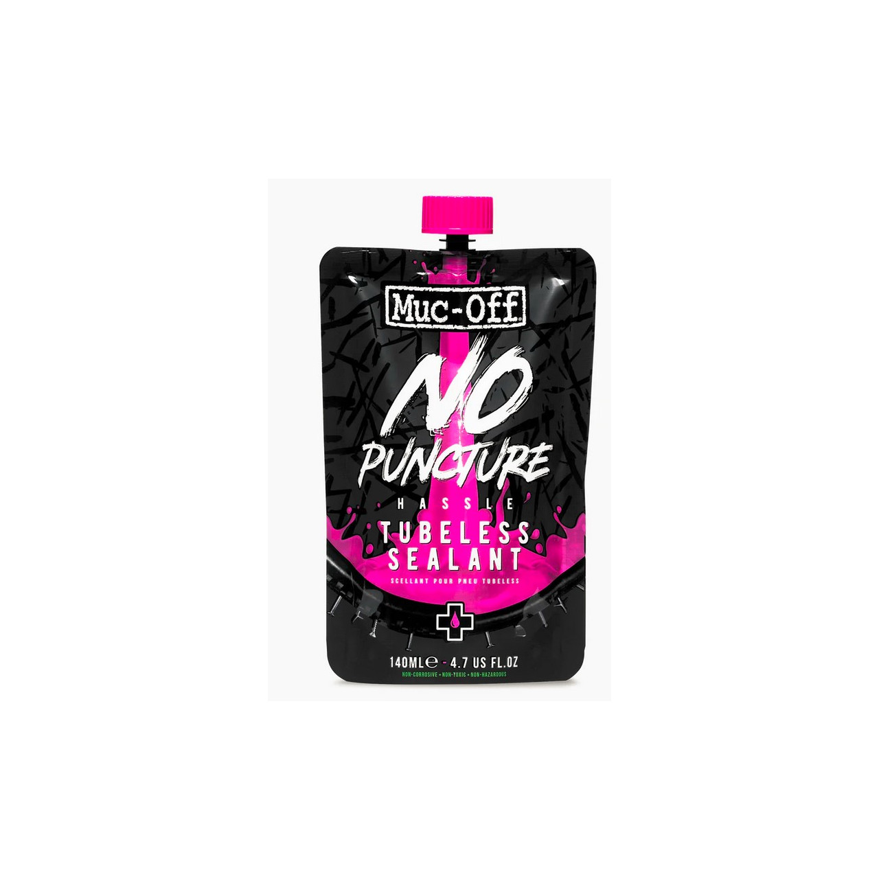 Spray Anti-Crevaison Tubeless Muc-Off No Puncture Hassle 140 Ml/1L - Étanchéité 6mm, Colorant UV - Pour VTT, Route, Enduro